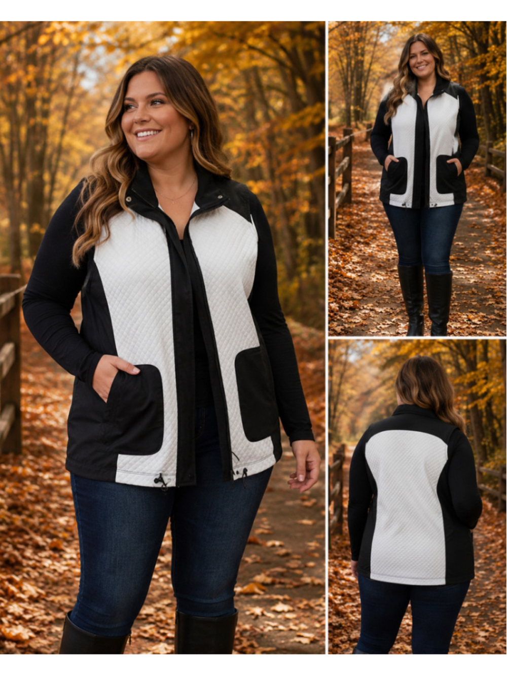 Women's Jones New York Sport Quilted Vest XL Black White